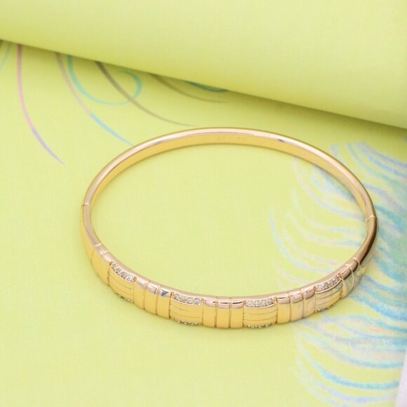 Elegant Rose Gold Bangle with Textured Design and Crystal Accents, XPBL0504 - Picture 3 of 12